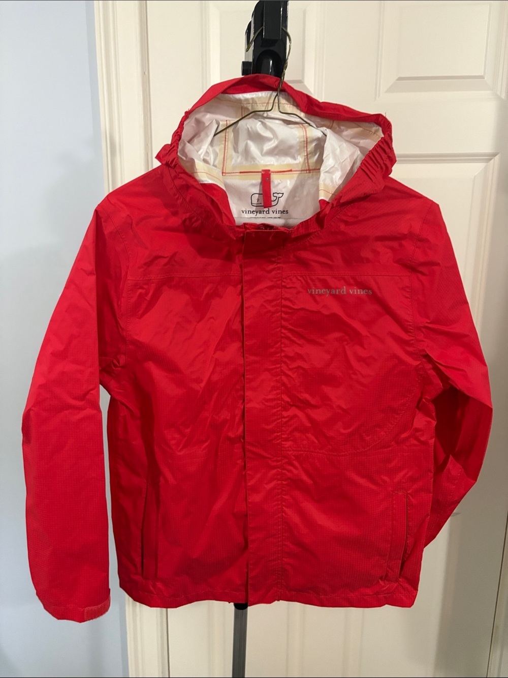 Vineyard Vines Bright Red Hooded Kid’s Rain Jacket